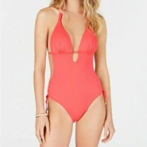 Bar Ill Women's Solid Cutout One-Piece Swimsuit Coral Large